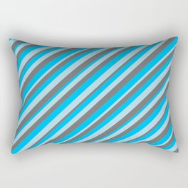 [ Thumbnail: Deep Sky Blue, Light Blue, and Dim Grey Colored Striped/Lined Pattern Rectangular Pillow ]