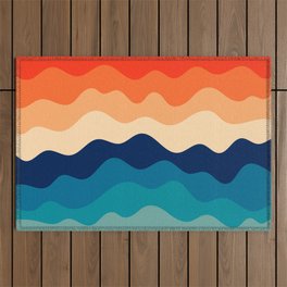 Retro 70s and 80s Mid-Century Minimalist Waves Pattern Abstract Art  Outdoor Rug