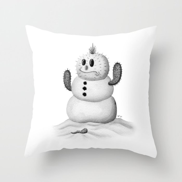Cactus Snowman Throw Pillow