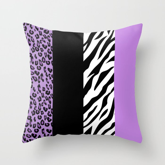 Animal Print Zebra Stripes Leopard Spots Purple Throw Pillow
