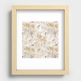Ivory gold floral sketch palm tree glitter foliage Recessed Framed Print