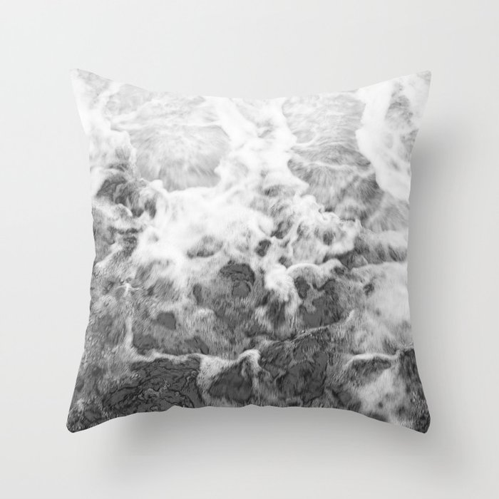 water waterfall nature photography black and white Throw Pillow