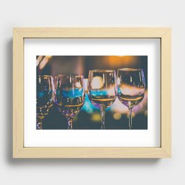 Glowing Wine Glasses filled with Blue Light Recessed Framed Print