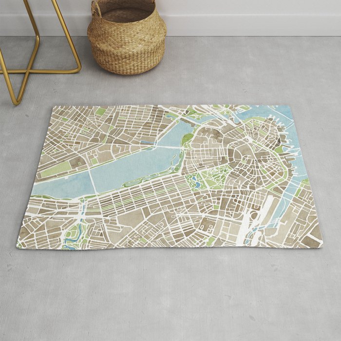 Boston Sepia Watercolor Map Rug