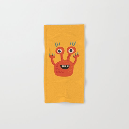 Funny Orange Happy Creature Hand & Bath Towel