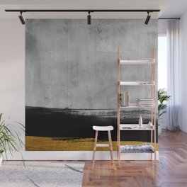 Black and Gold grunge stripes on modern grey concrete abstract backround I - Stripe - Striped Wall Mural
