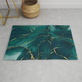 Teal and Gold Marble Geode Effect Area & Throw Rug