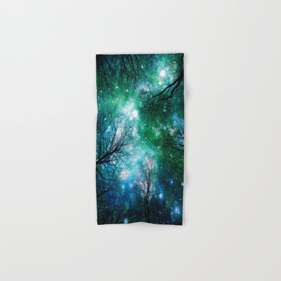 Black Trees Teal Green Space Hand & Bath Towel