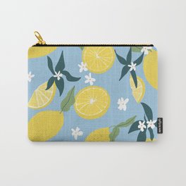 Citrus blossoms Carry-All Pouch | Digital, Fruit, Citrus, Lemon, Lemons, Yellow, Graphicdesign, Blue, Lemonade, Peel 
