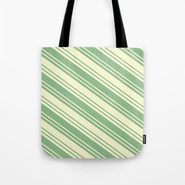 [ Thumbnail: Dark Sea Green & Light Yellow Colored Stripes/Lines Pattern Tote Bag ]