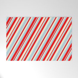 [ Thumbnail: Light Blue, Red, and Beige Colored Lines/Stripes Pattern Welcome Mat ]