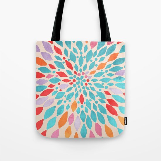 Radiant Dahlia - teal, orange, coral, pink watercolor pattern Tote Bag