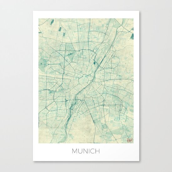 Munich Map Blue Vintage Canvas Print