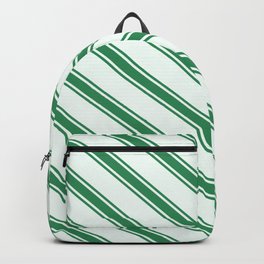 [ Thumbnail: Mint Cream & Sea Green Colored Lined/Striped Pattern Backpack ]