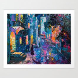Classic Street Architecture Scene Colorful Oil Painting old style Drawing Technique Art HD Print 04 Art Print