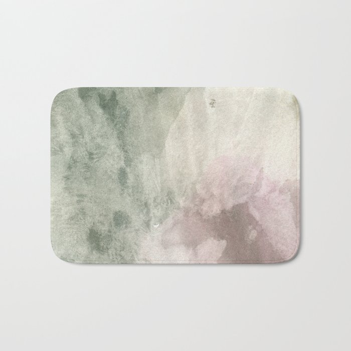 Abstract blush pink green white watercolor brushstrokes Bath Mat
