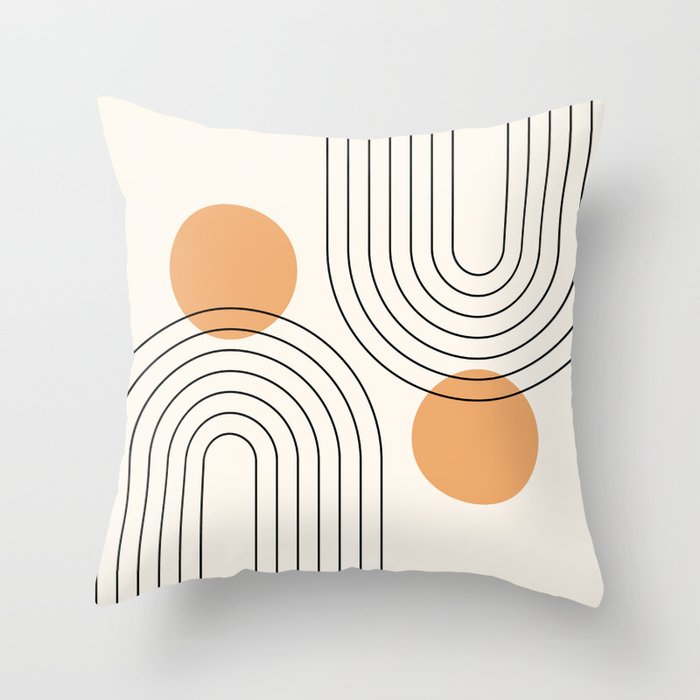 Mid Century Modern Geometric 61 (Rainbow and Sun Abstraction) Throw Pillow