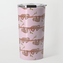 Lazy Baby Sloth Pattern in Pink Travel Mug
