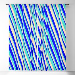 [ Thumbnail: Blue, Turquoise & Beige Colored Striped/Lined Pattern Blackout Curtain ]
