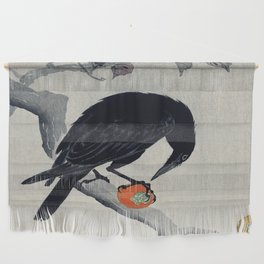 Crow With Fruit Branch Traditional Japanese Wildlife Wall Hanging