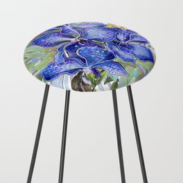 Tropical Jungle Flowers Set with Blue Orchid Vanda, Ginger, Monstera Counter Stool