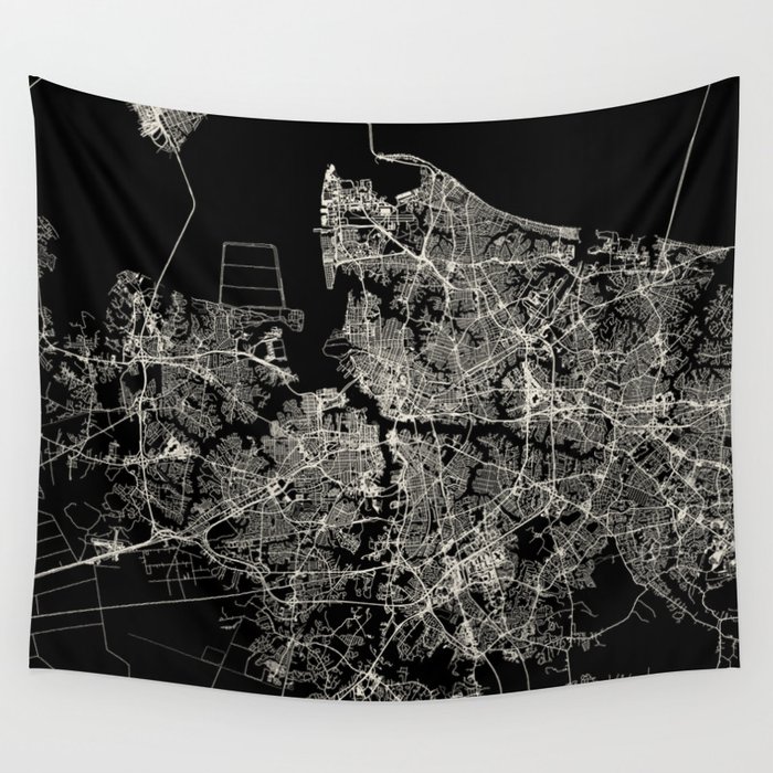 Norfolk USA City Map Wall Tapestry