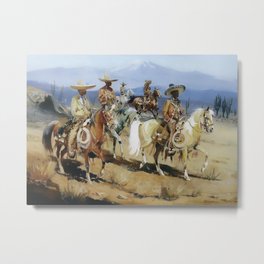 Five Vaqueros on Horseback by Edward Borein Metal Print | Etching, Vaqueros, Horses, Sombrero, Horseback, Cowboys, California, Painting 