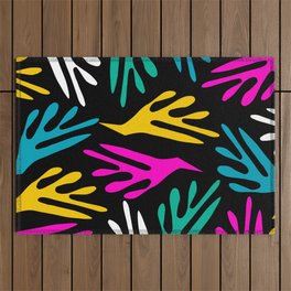 Ailanthus Cutouts 80s Colorful Abstract Pattern on Black Outdoor Rug