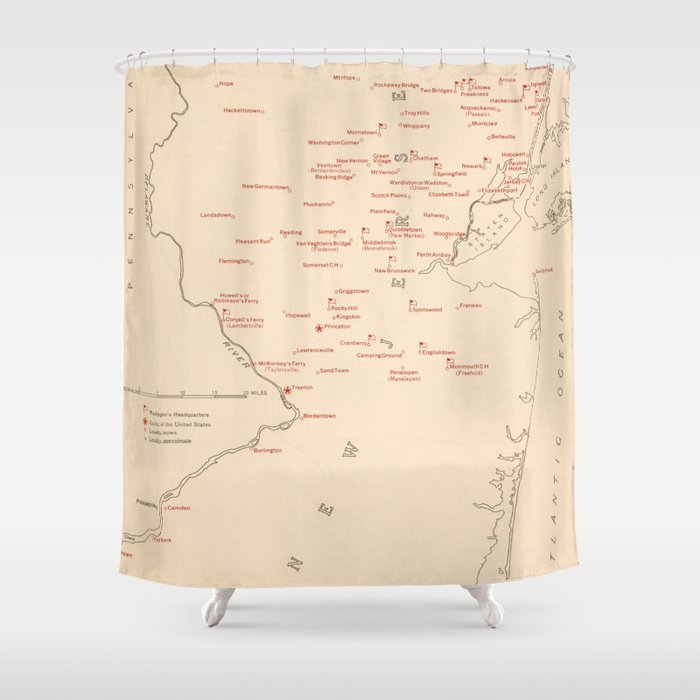 Old NJ George Washington Sites Map (1932) Historic New Jersey Revolutionary War Atlas Shower Curtain