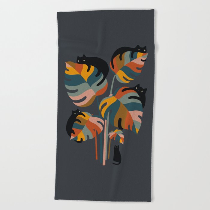 Cat and Plant 11 (Black Cats) Beach Towel