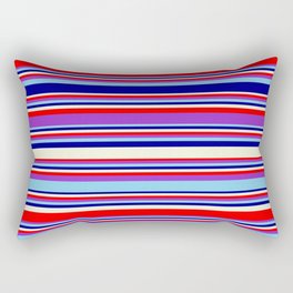 [ Thumbnail: Eye-catching Beige, Red, Dark Orchid, Sky Blue, and Dark Blue Colored Stripes/Lines Pattern Rectangular Pillow ]