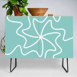 Abstract Curved Mid Century Modern Style Lines pattern - Pearl Aqua and White Credenza
