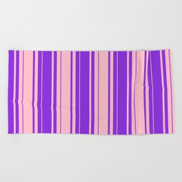 [ Thumbnail: Purple & Pink Colored Stripes/Lines Pattern Beach Towel ]