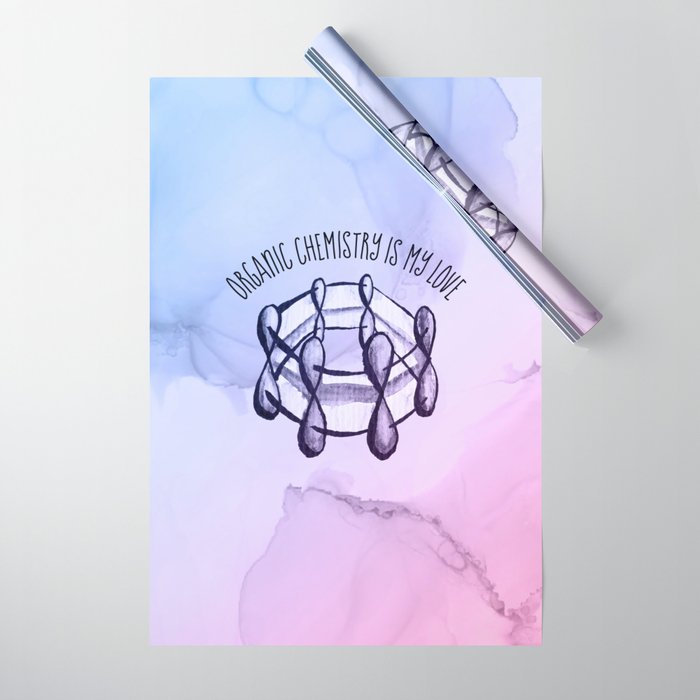 Organic Chemistry Is My Love Watercolor Benzene Molecule Wrapping Paper