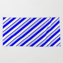 [ Thumbnail: Beige & Blue Colored Striped Pattern Beach Towel ]