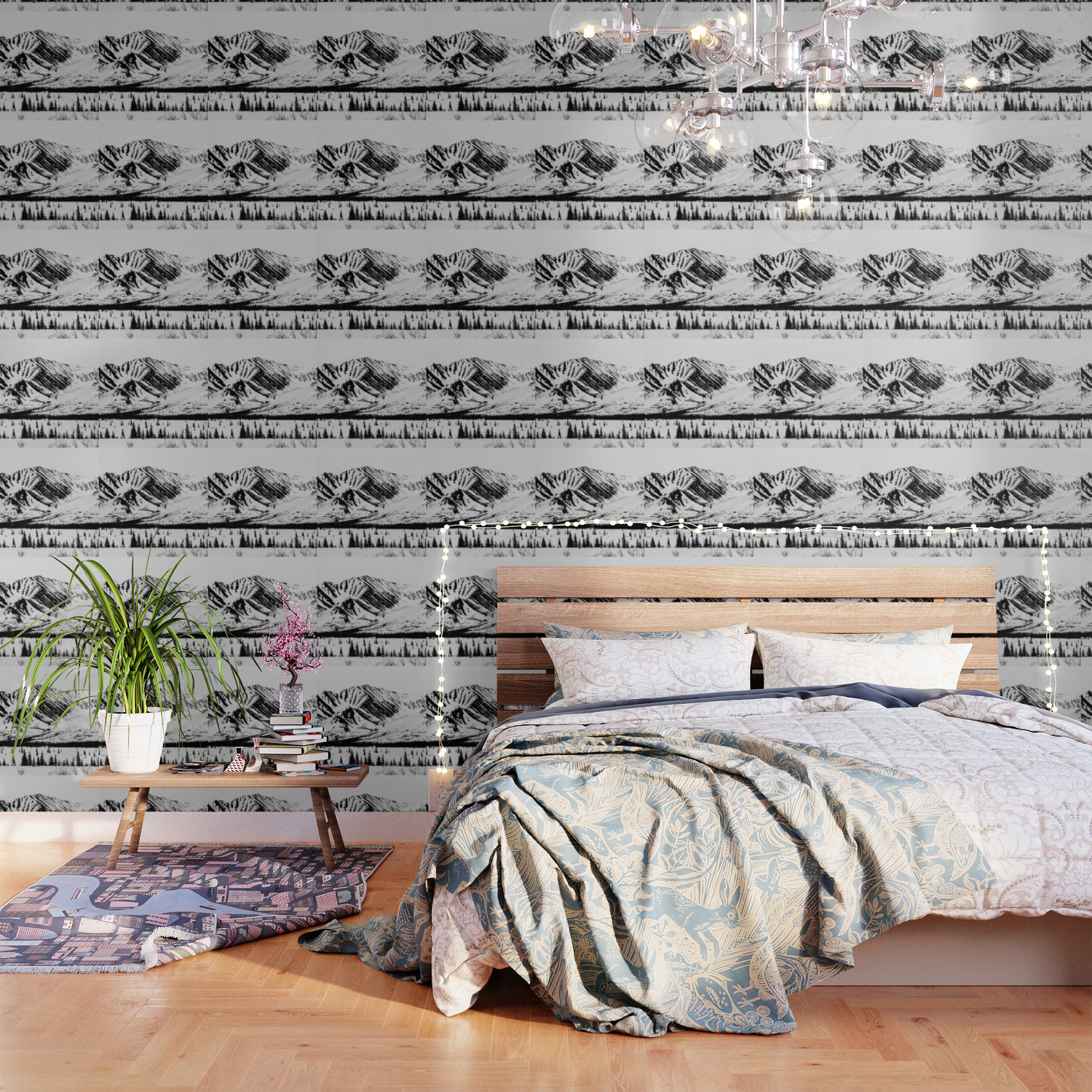 Black And White Mountains Wallpaper By Hannahkemp Society6