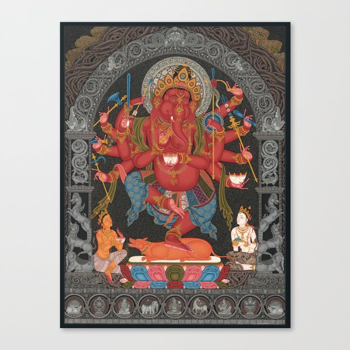 Tibetan Buddhism Ganesh Red Twelve Armed Canvas Print