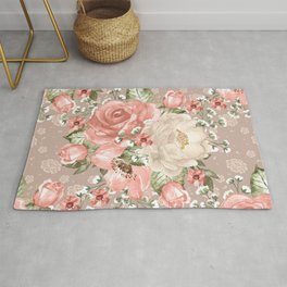 Peach Blush Vintage Watercolor Floral Pattern Area & Throw Rug