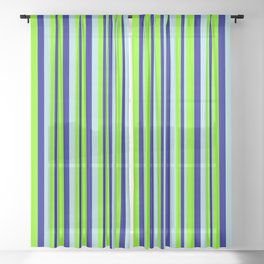 [ Thumbnail: Powder Blue, Dark Blue, and Chartreuse Colored Lines Pattern Sheer Curtain ]