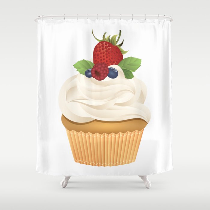 Red Fruit Cupcake Shower Curtain