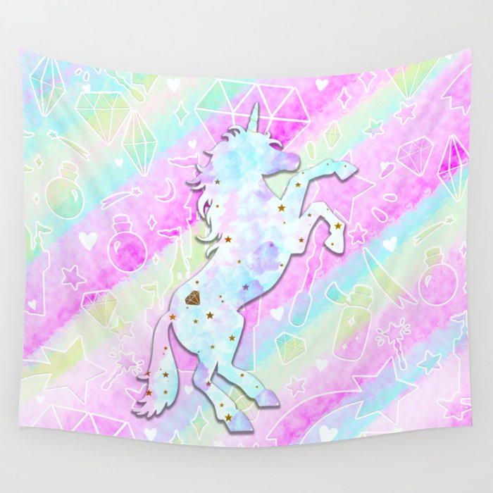 Pastel Rainbow Unicorn Wall Tapestry