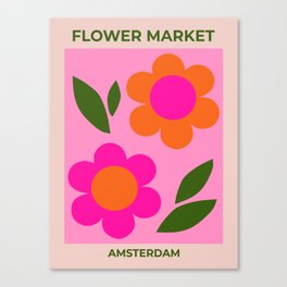 Flower Market Amsterdam Floral Art Retro Flowers Aesthetic Preppy Pink And Orange Canvas Print