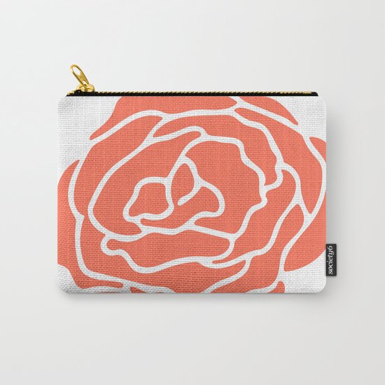 Rose Deep Coral on White Carry-All Pouch