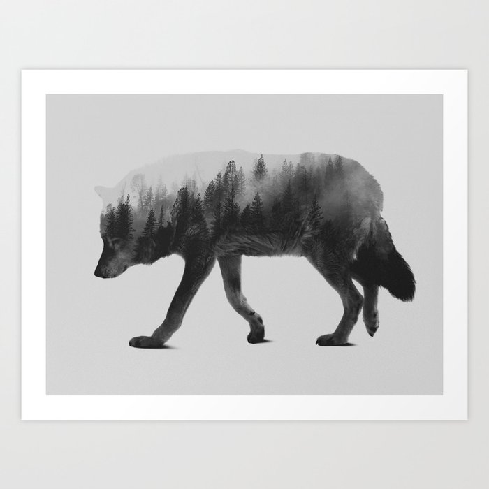 The Wolf (black & white version) Art Print