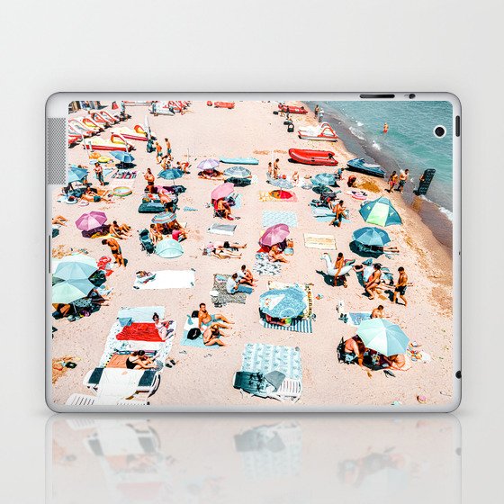 Aerial Beach, Aerial Umbrellas Photography, Beach Art Print, Seaside Beach Print, Beach Art, Home Decor Art Print Laptop & iPad Skin