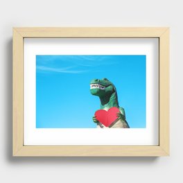 Tyrannosaurus Rex with Red Paper Heart Recessed Framed Print