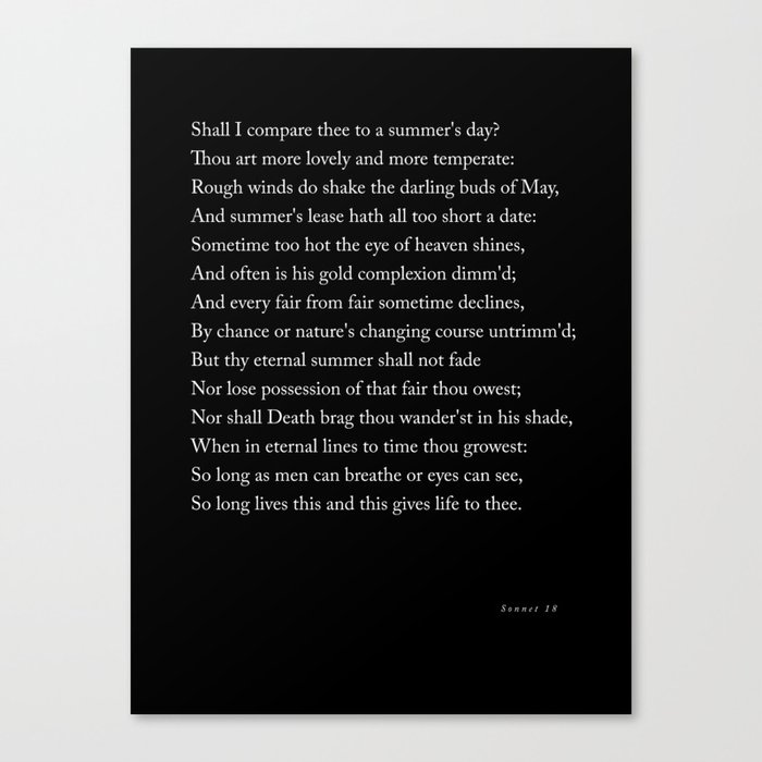 Sonnet 18, shall i compare thee Canvas Print