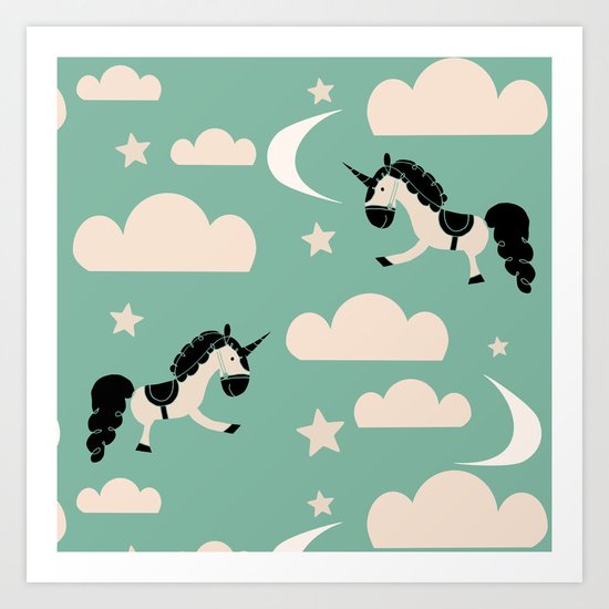 Unicorn green Art Print