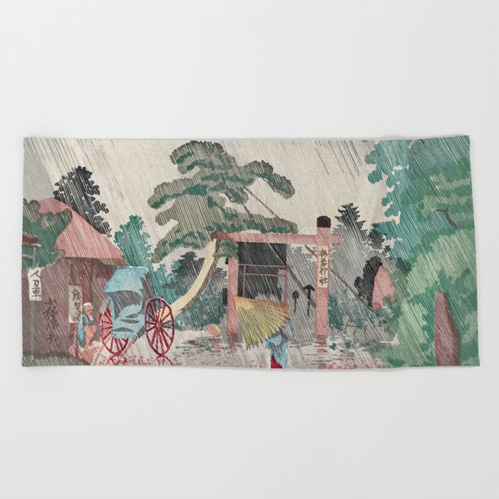 Kobayashi Kiyochika - Umewaka Shrine Beach Towel