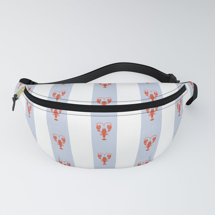 Red Lobsters On Hand-Painted Blue Stripes Fanny Pack